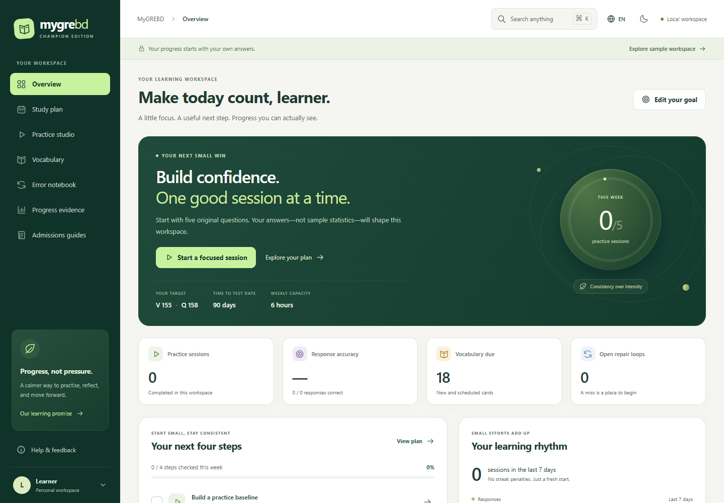 Actual MyGREBD demo interface