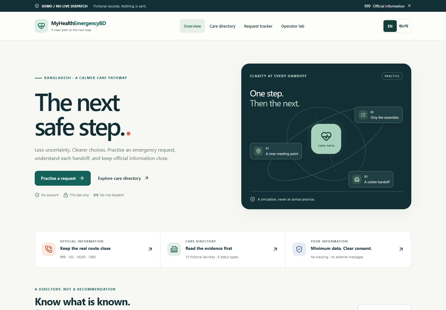 Actual MyHealthEmergencyBD demo interface